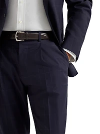 Super 120s Virgin Wool Overcheck Leisure Fit Trousers with Pleat