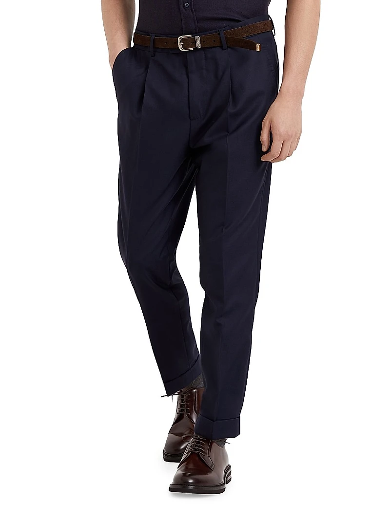 Lightweight Hopsack Leisure Fit Trousers with Pleat