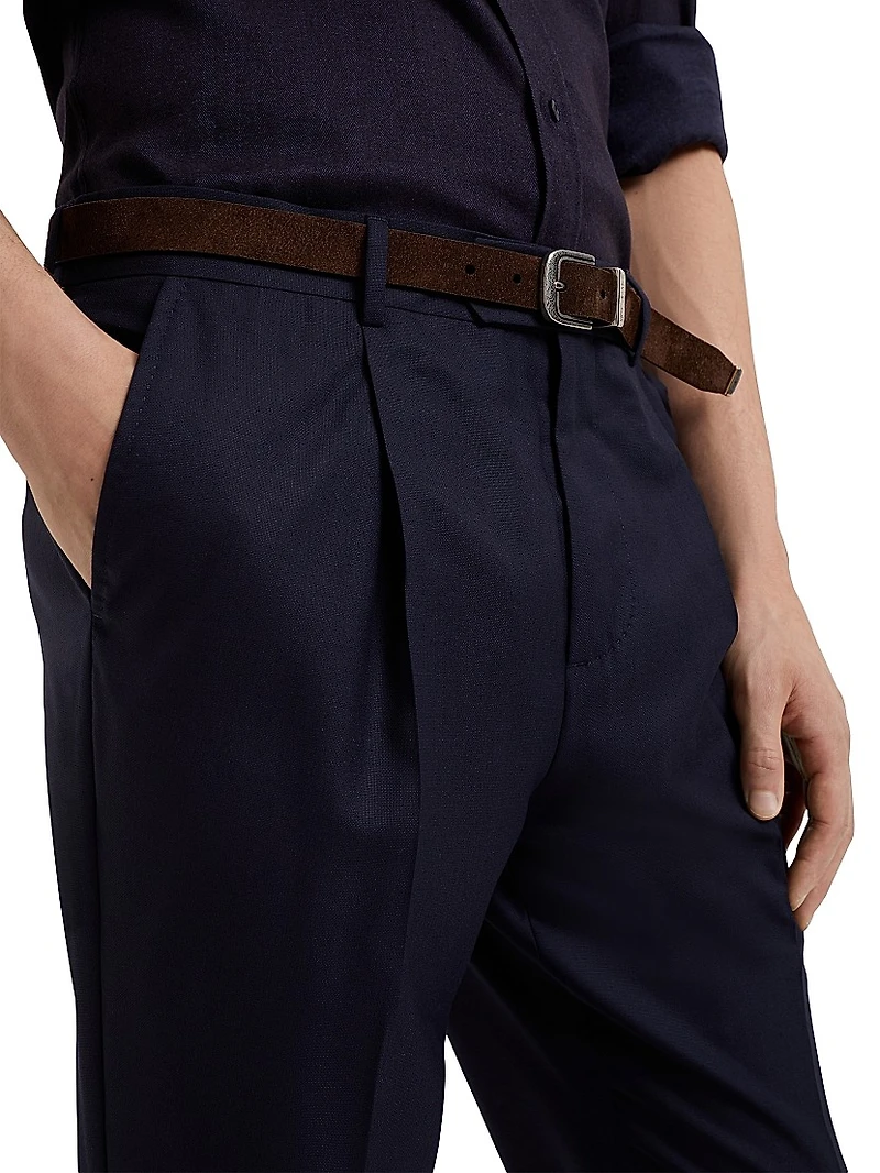 Lightweight Hopsack Leisure Fit Trousers with Pleat