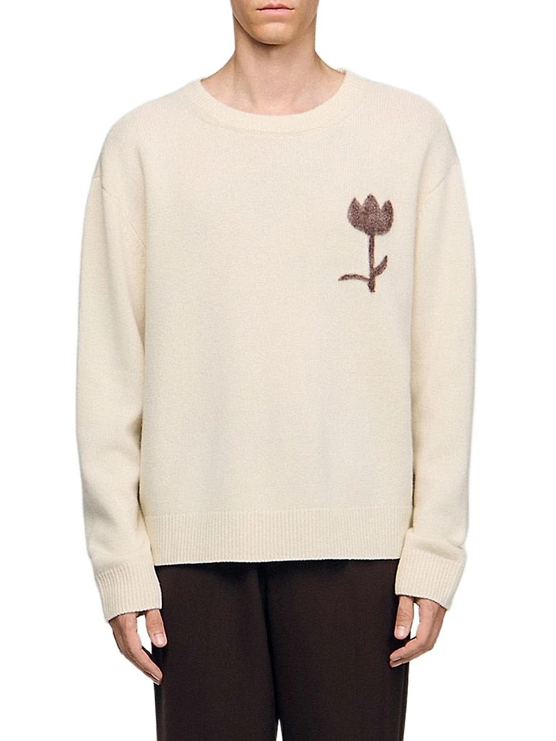Wool Sweater with Flower Detail