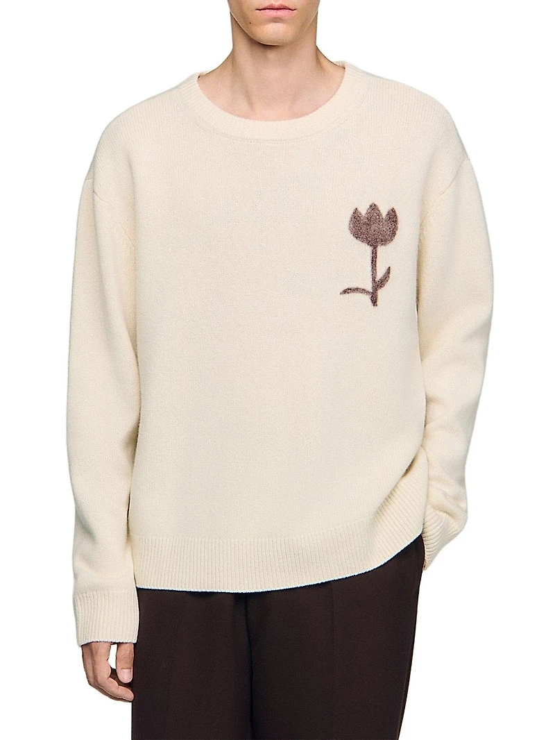 Wool Sweater with Flower Detail