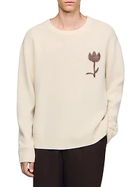 Wool Sweater with Flower Detail