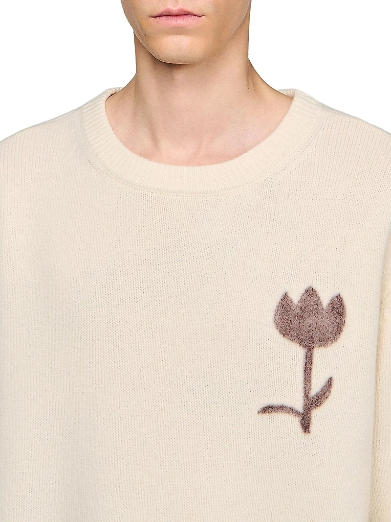 Wool Sweater with Flower Detail