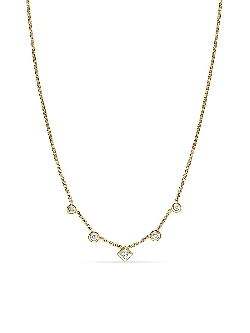 Petite Modern Renaissance Station Chain Necklace in 18K Yellow Gold with Diamonds, 3.4mm