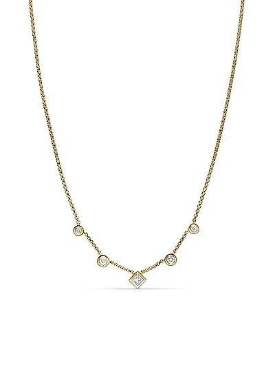 Petite Modern Renaissance Station Chain Necklace in 18K Yellow Gold with Diamonds, 3.4mm
