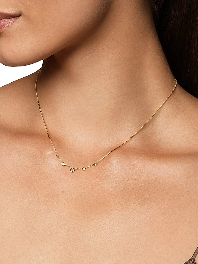 Petite Modern Renaissance Station Chain Necklace in 18K Yellow Gold with Diamonds, 3.4mm