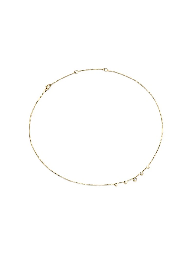Petite Modern Renaissance Station Chain Necklace in 18K Yellow Gold with Diamonds, 3.4mm