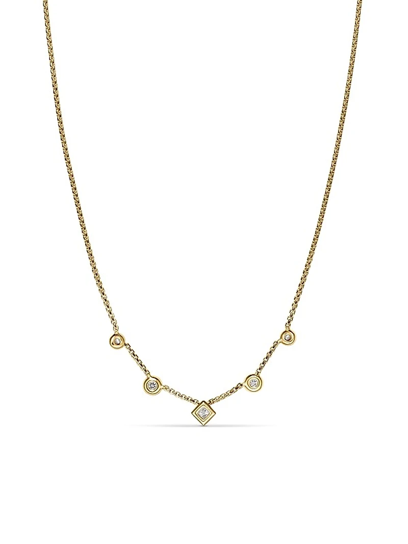 Petite Modern Renaissance Station Chain Necklace in 18K Yellow Gold with Diamonds, 3.4mm