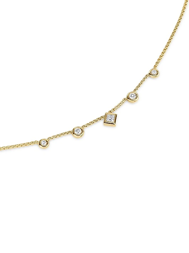 Petite Modern Renaissance Station Chain Necklace in 18K Yellow Gold with Diamonds, 3.4mm