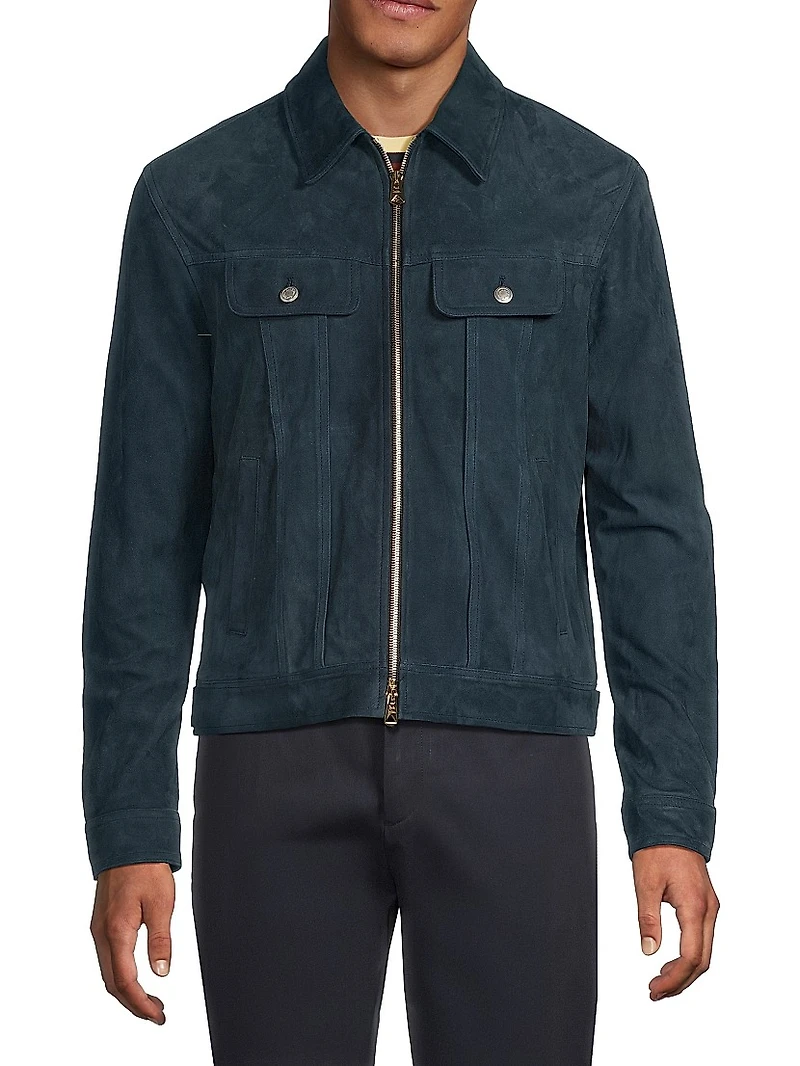 Slim-Fit Suede Trucker Jacket