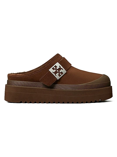 Mellow Shearling-Lined Suede Platform Mules