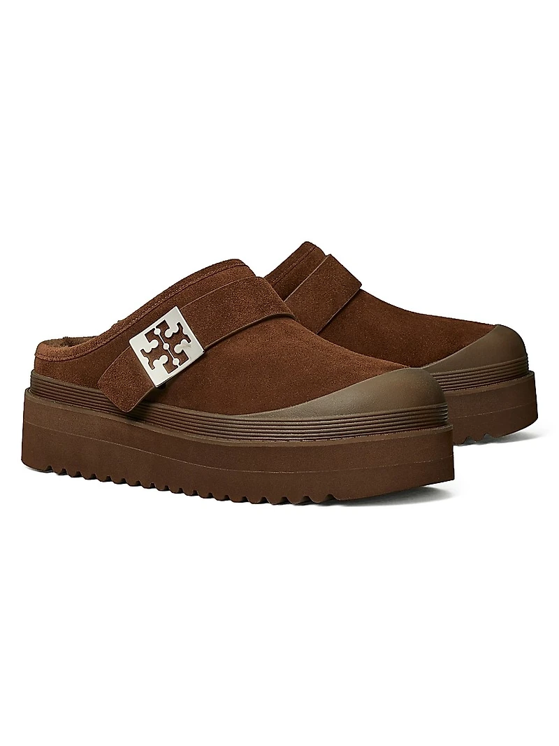 Mellow Shearling-Lined Suede Platform Mules