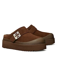 Mellow Shearling-Lined Suede Platform Mules