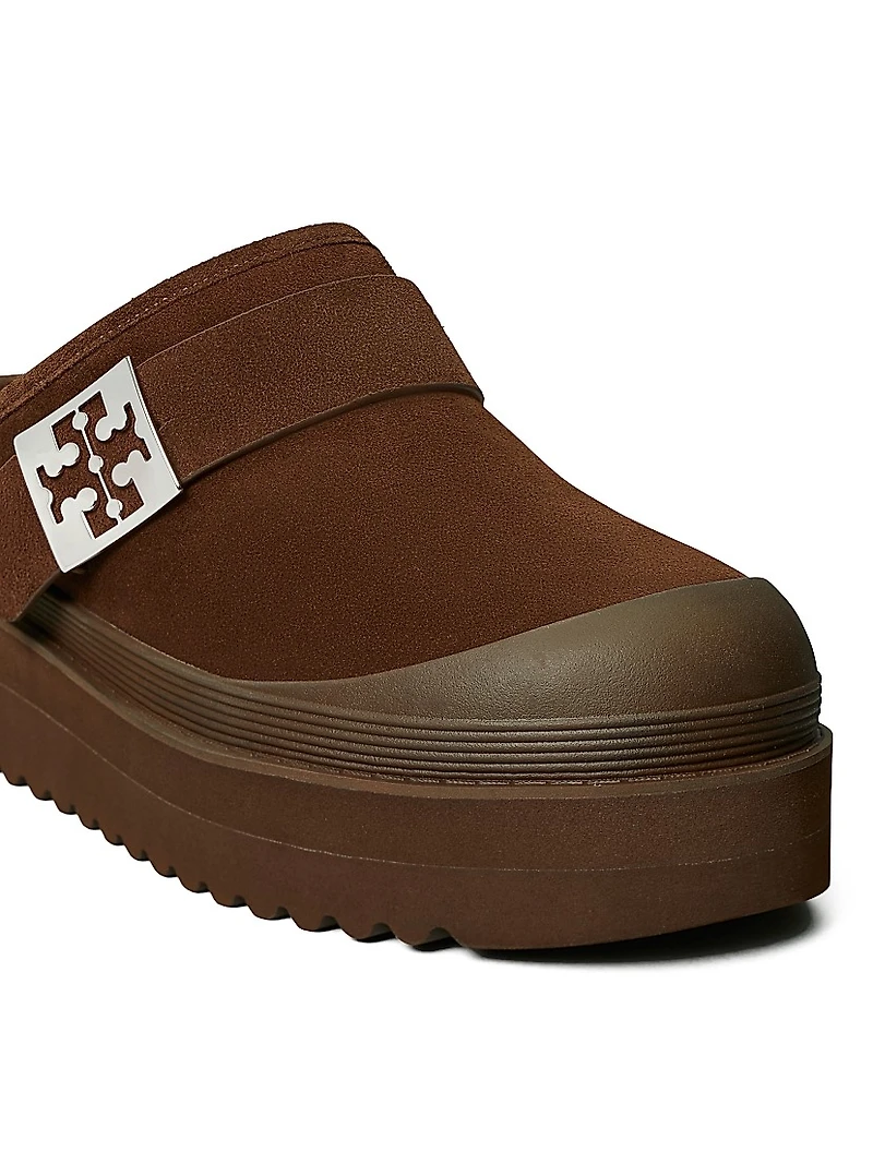Mellow Shearling-Lined Suede Platform Mules