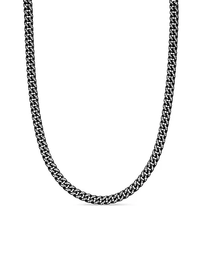 Curb Chain Necklace in Black Titanium with Diamonds, 7MM