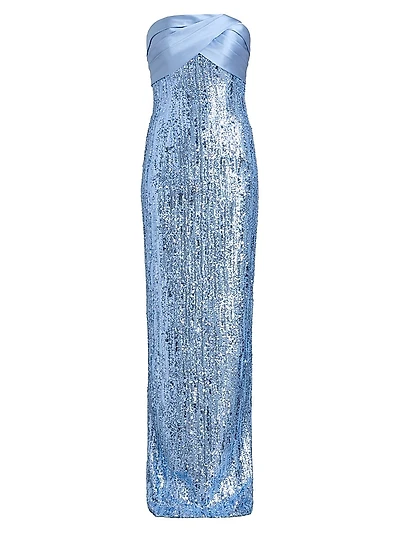 Sequined Satin Mix Media Gown