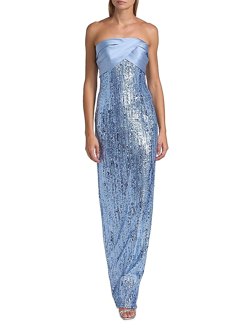 Sequined Satin Mix Media Gown