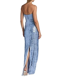 Sequined Satin Mix Media Gown