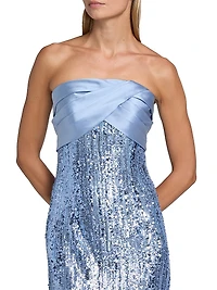 Sequined Satin Mix Media Gown