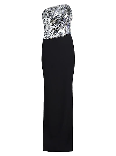 Mirror Embellished Mixed Media Gown