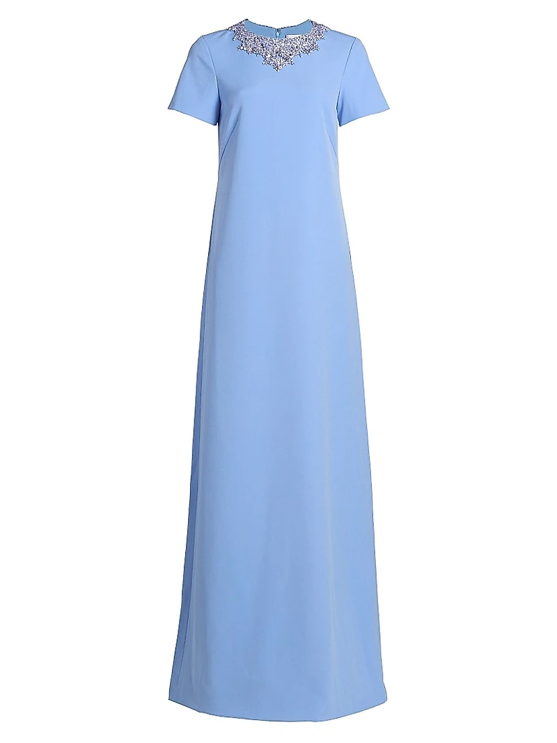 Embellished Neckline Crêpe A-Line Gown