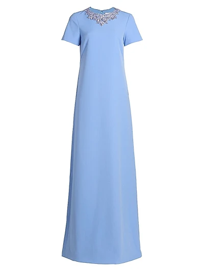 Embellished Neckline Crêpe A-Line Gown