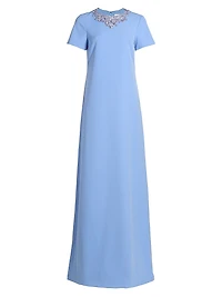 Embellished Neckline Crêpe A-Line Gown