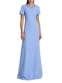 Embellished Neckline Crêpe A-Line Gown
