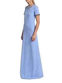 Embellished Neckline Crêpe A-Line Gown
