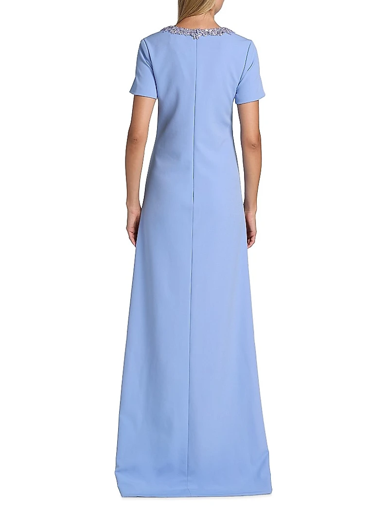 Embellished Neckline Crêpe A-Line Gown