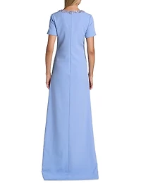 Embellished Neckline Crêpe A-Line Gown