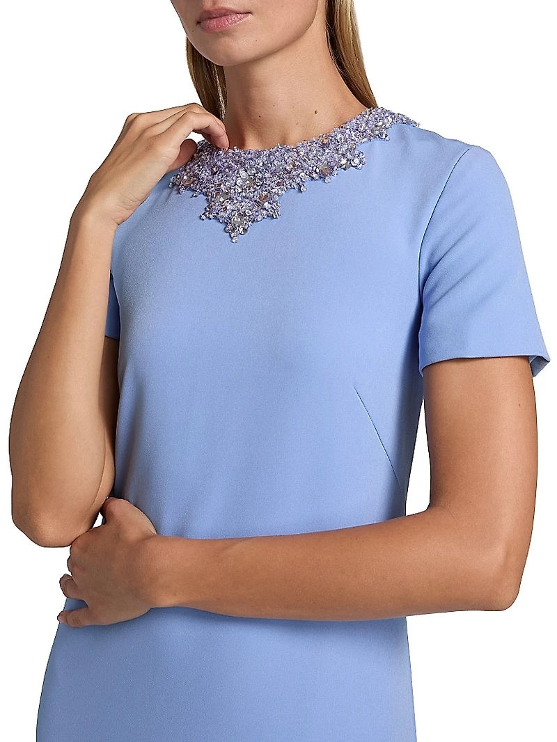 Embellished Neckline Crêpe A-Line Gown
