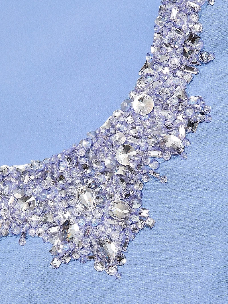 Embellished Neckline Crêpe A-Line Gown