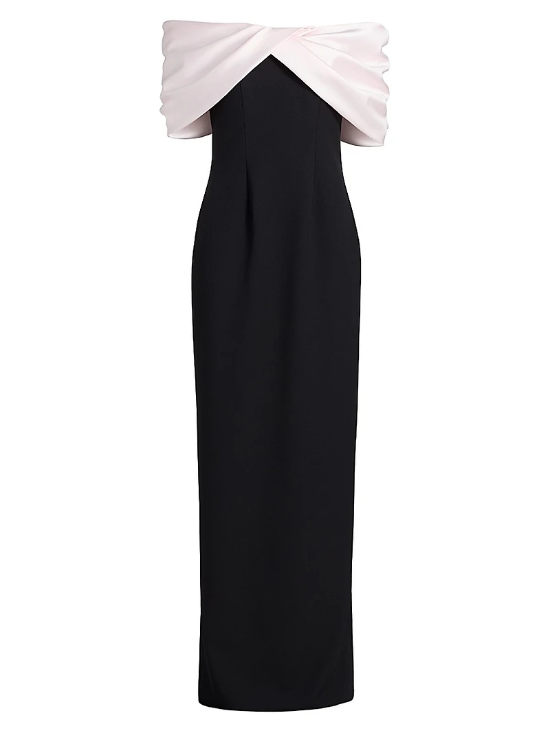 Mixed Media Off-the-Shoulder Gown