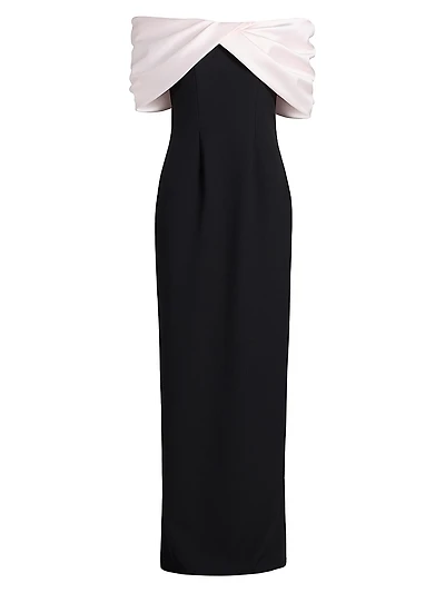 Mixed Media Off-the-Shoulder Gown