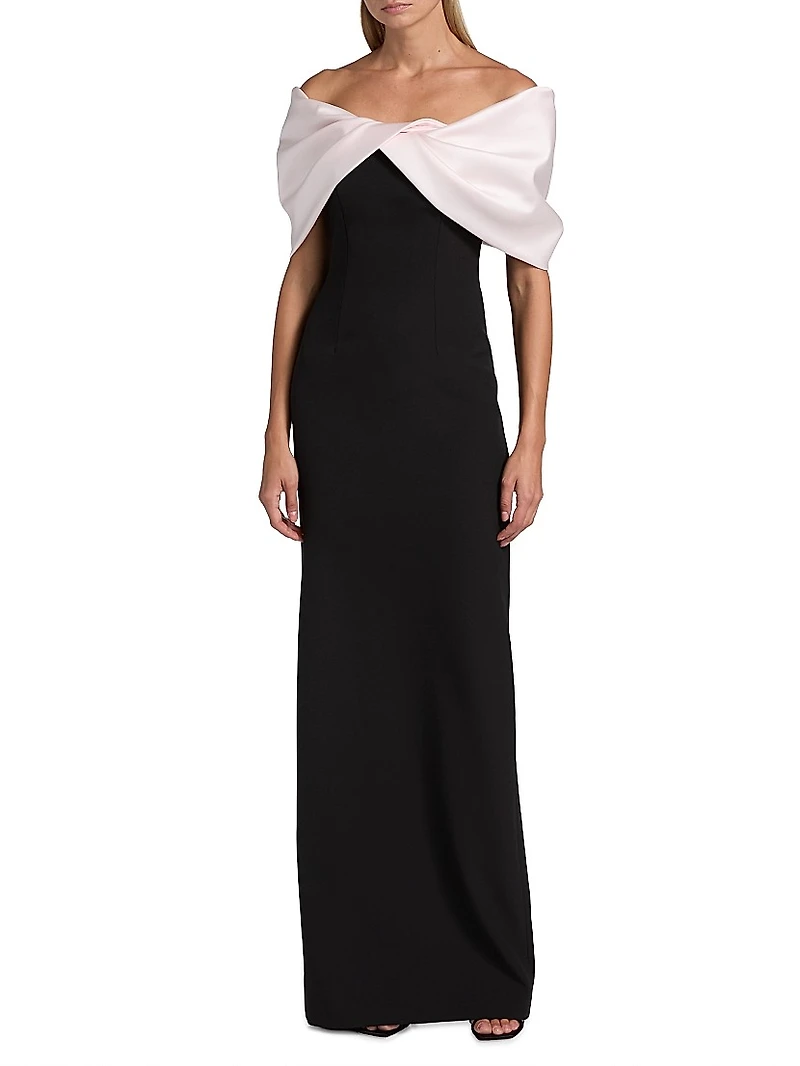 Mixed Media Off-the-Shoulder Gown