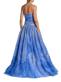 Floral Silk Organza Strapless Gown