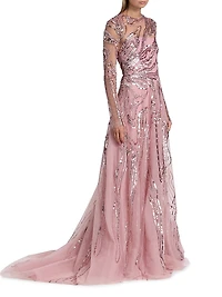 Embellished Wave Tulle Gown