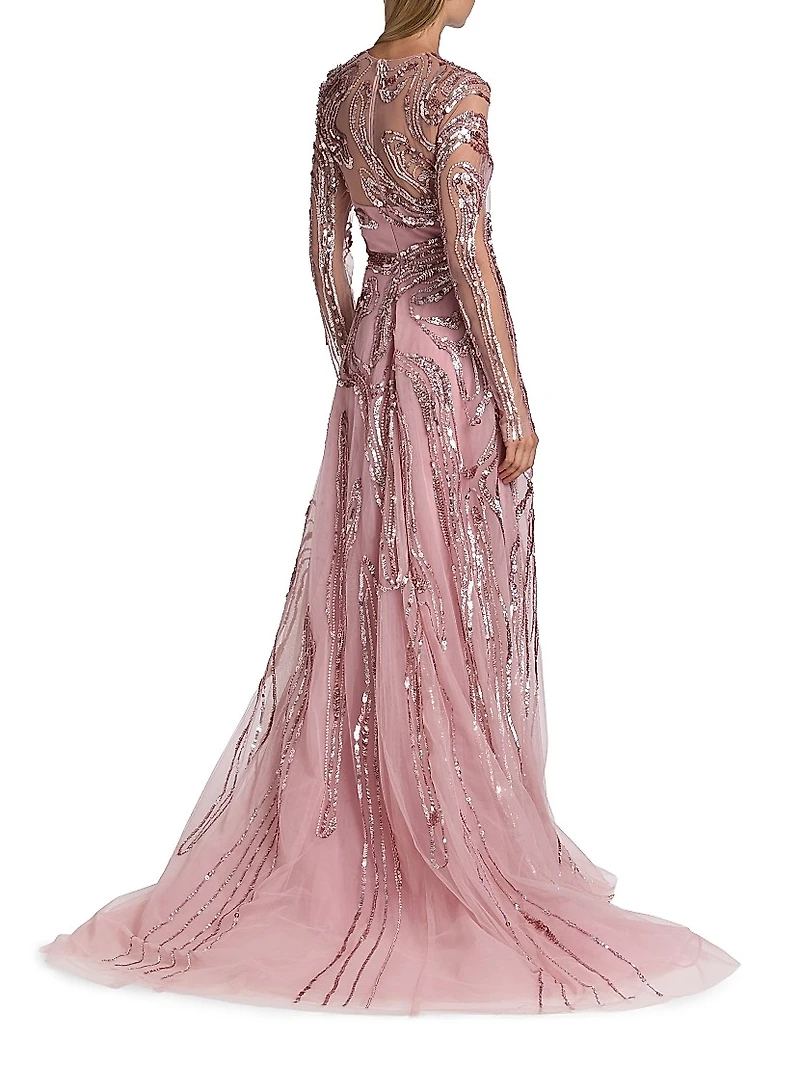 Embellished Wave Tulle Gown