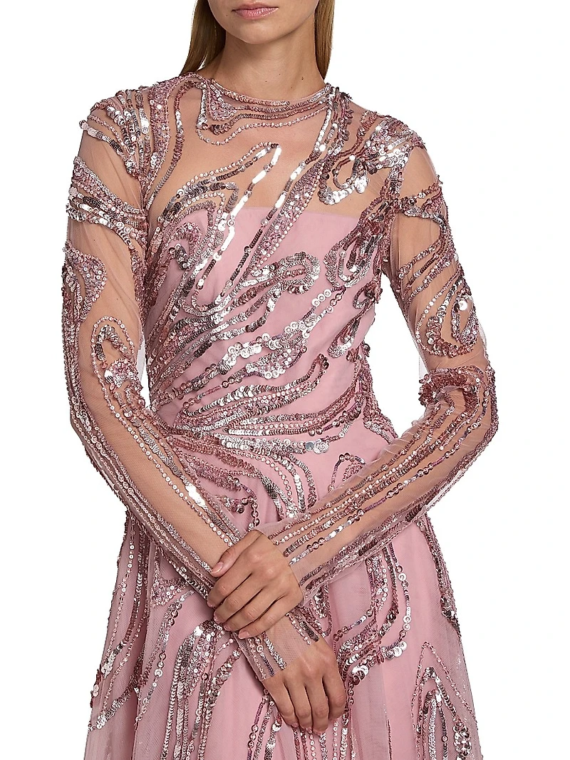 Embellished Wave Tulle Gown