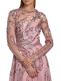 Embellished Wave Tulle Gown