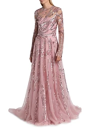 Embellished Wave Tulle Gown