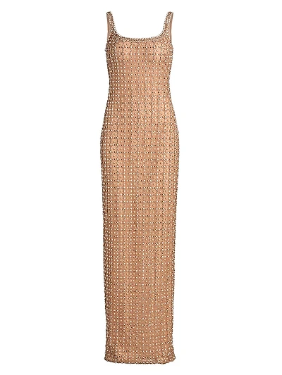Imitation Pearl & Bead-Embroidered Tulle Gown