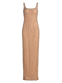 Imitation Pearl & Bead-Embroidered Tulle Gown
