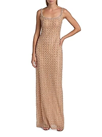 Imitation Pearl & Bead-Embroidered Tulle Gown