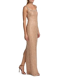 Imitation Pearl & Bead-Embroidered Tulle Gown