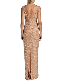 Imitation Pearl & Bead-Embroidered Tulle Gown