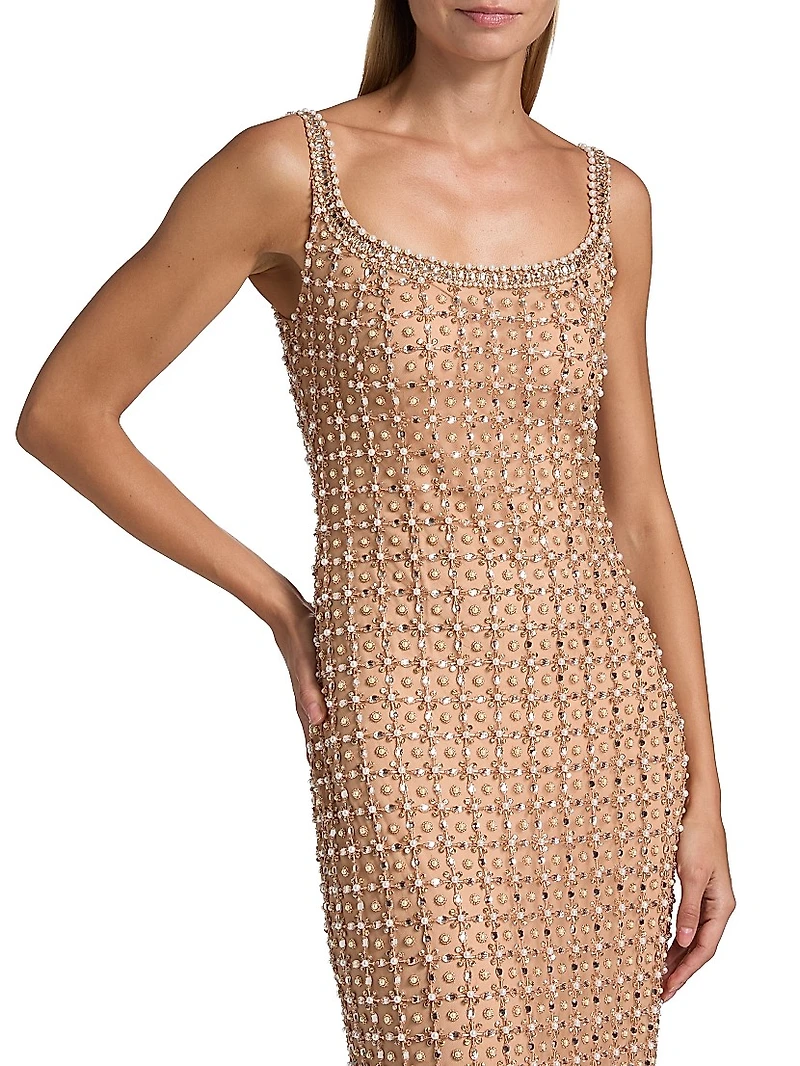 Imitation Pearl & Bead-Embroidered Tulle Gown