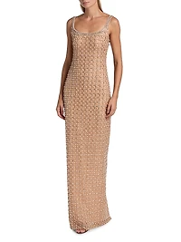 Imitation Pearl & Bead-Embroidered Tulle Gown