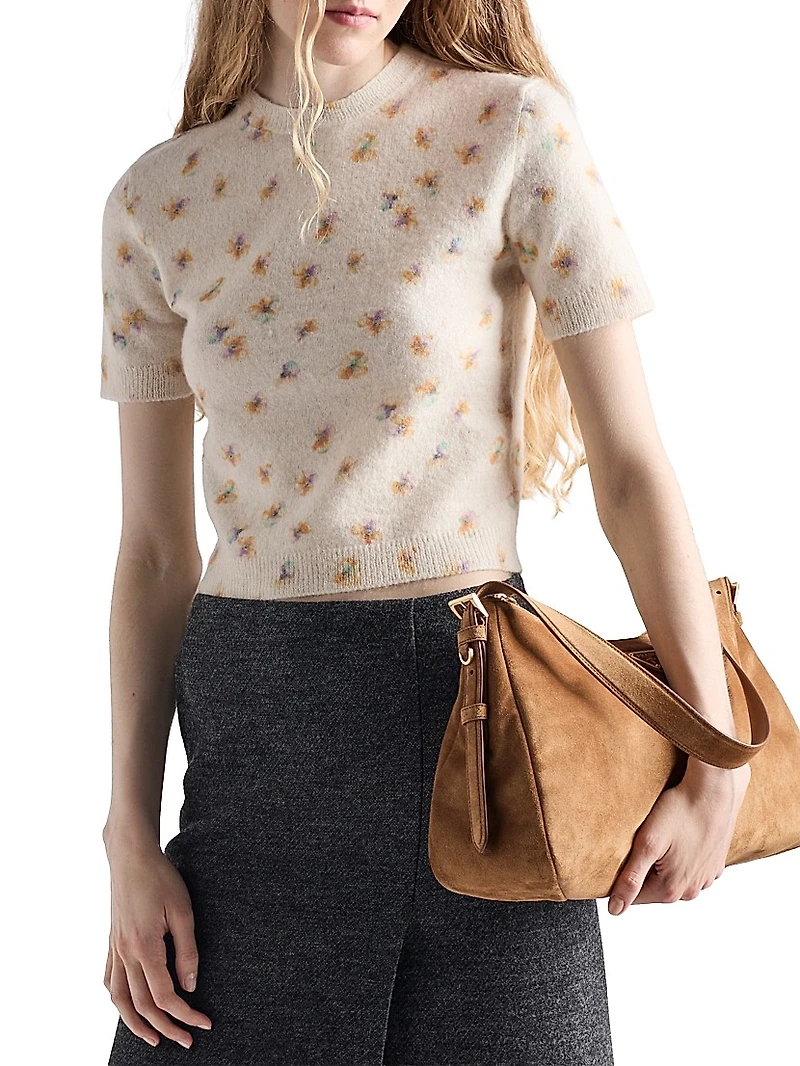 Floral Print Wool Crewneck Sweater